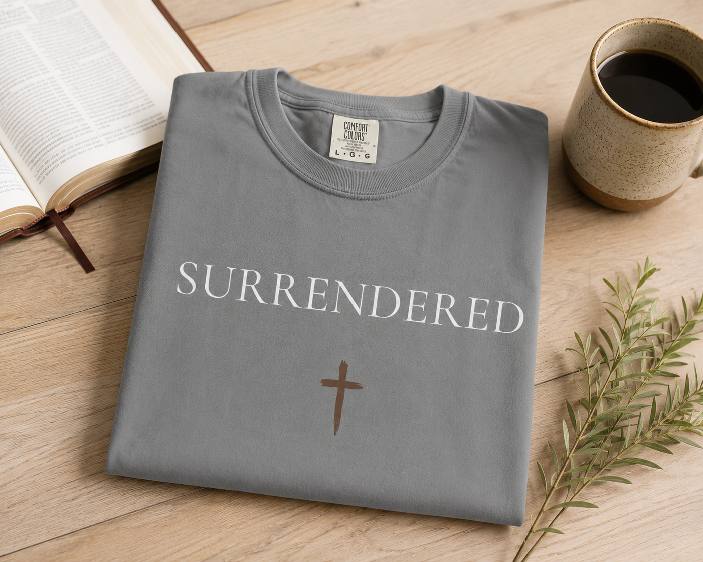 Surrendered T‑Shirt — Christian Faith Tee with Cross (Luke 22:42 "Not My Will, But Yours")
