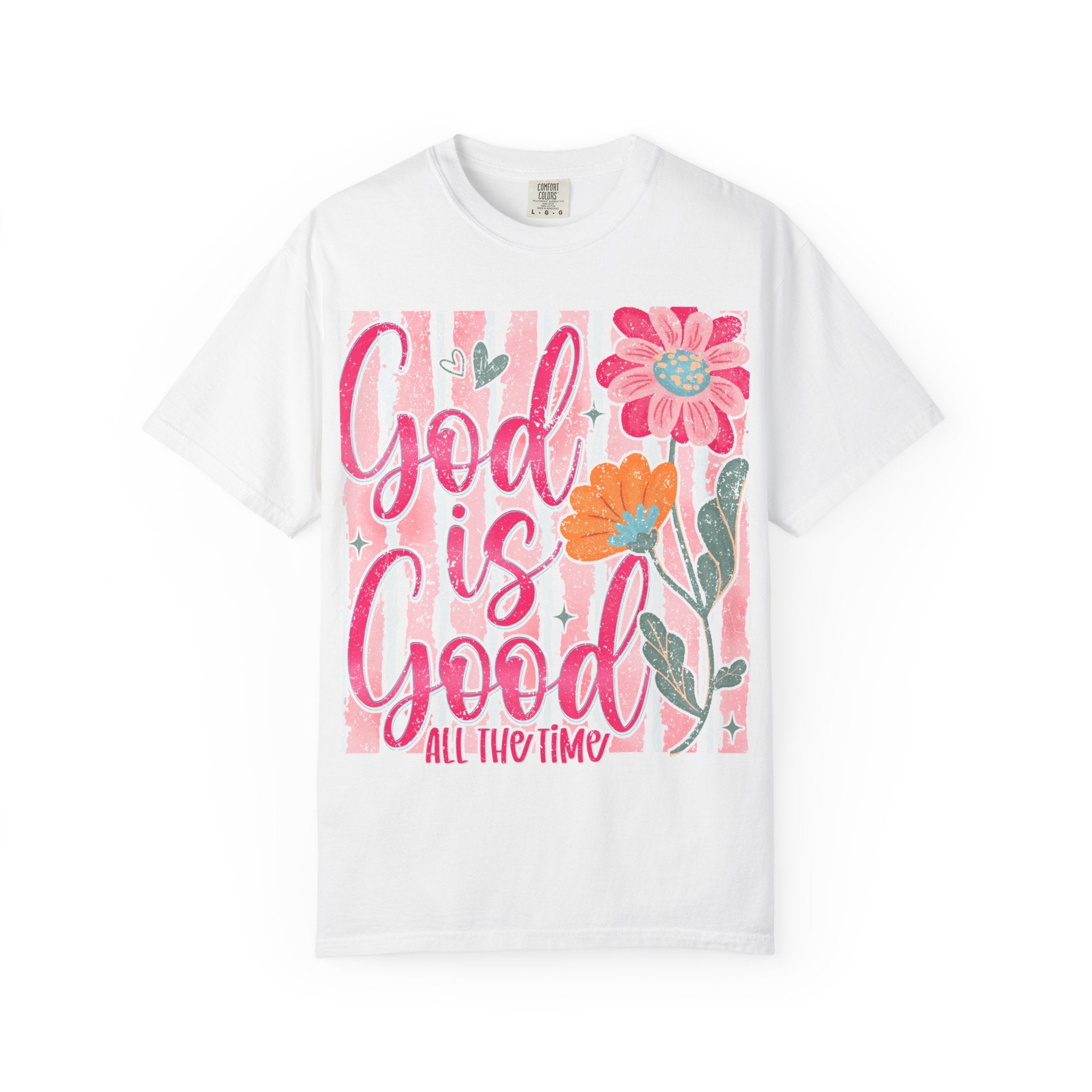 God Is Good Floral T-Shirt — Christian Faith Tee with Pink Flowers