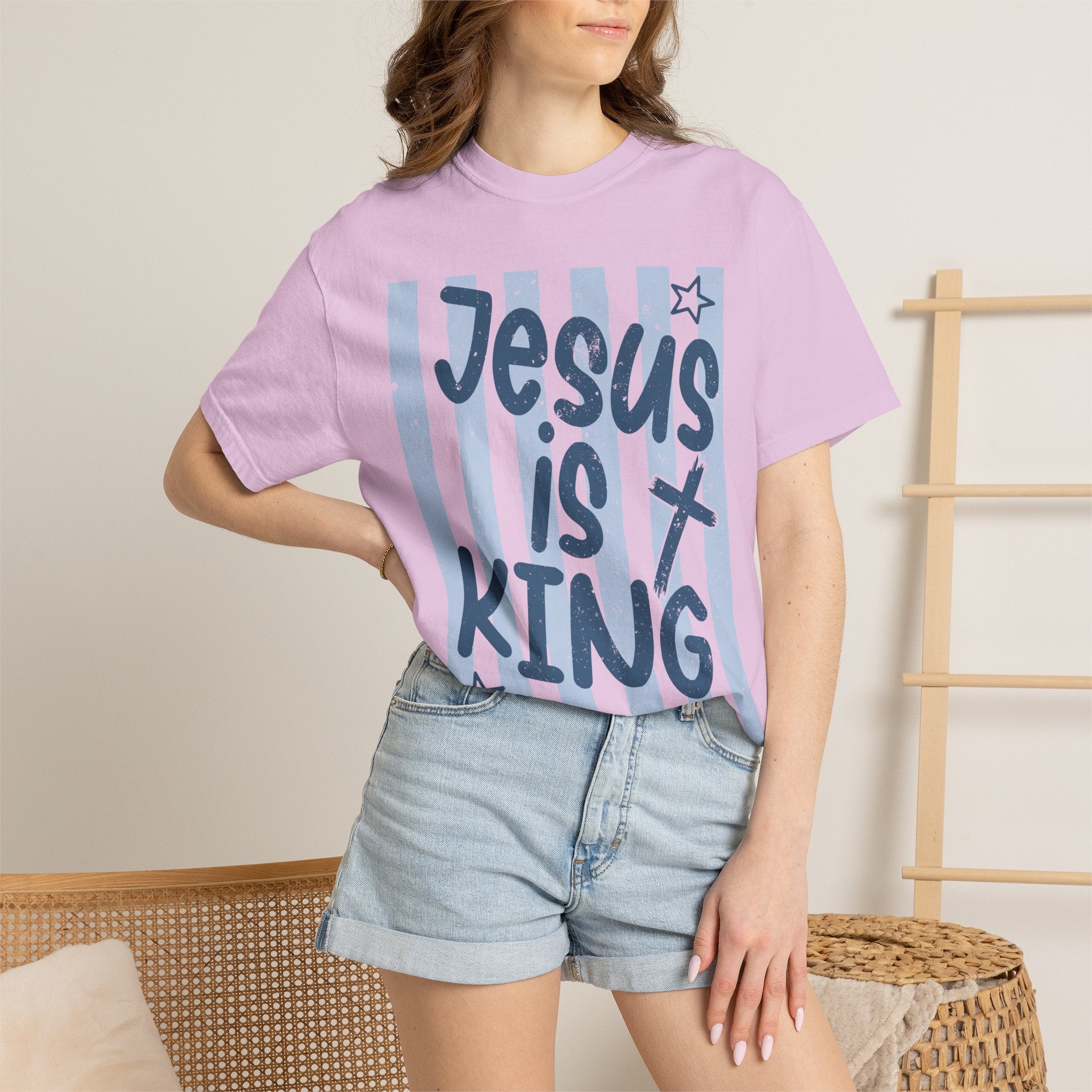 Jesus Is King T-Shirt — Faith Graphic Tee with Cross & Stars