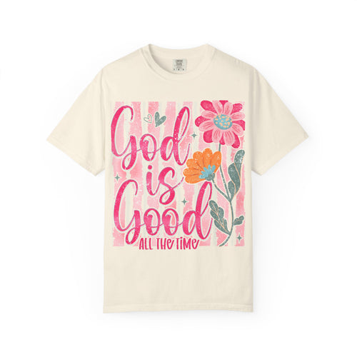 God Is Good Floral T-Shirt — Christian Faith Tee with Pink Flowers