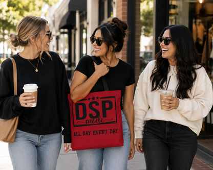 DSP Mode Tote Bag — "All Day Every Day" Red Graphic Tote