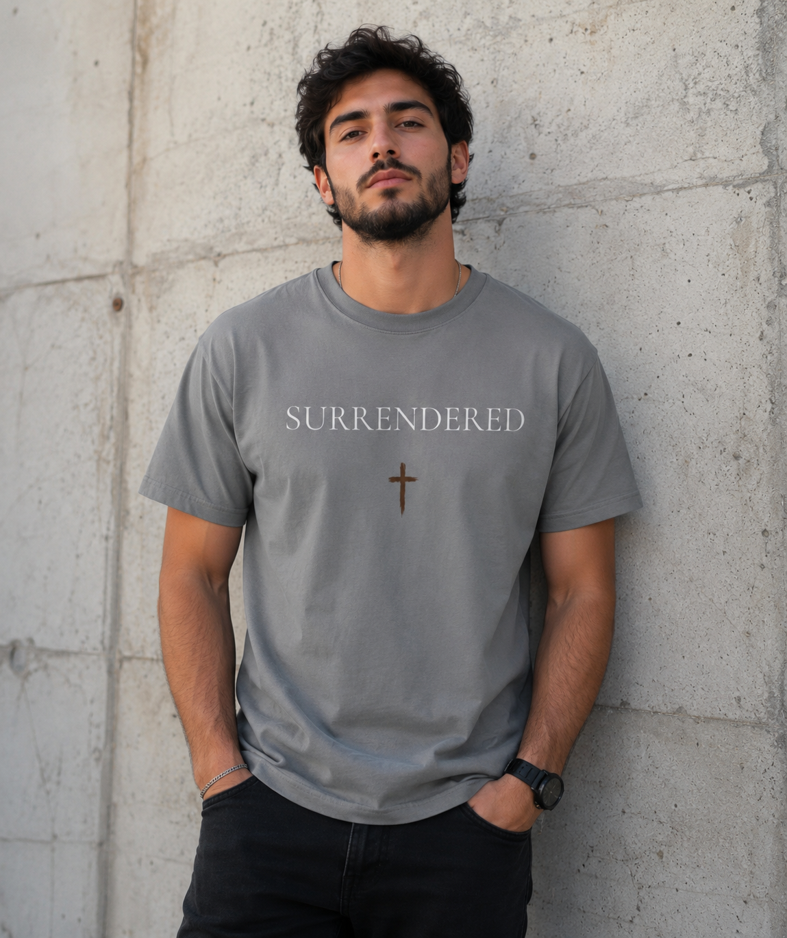 Surrendered T‑Shirt — Christian Faith Tee with Cross (Luke 22:42 "Not My Will, But Yours")