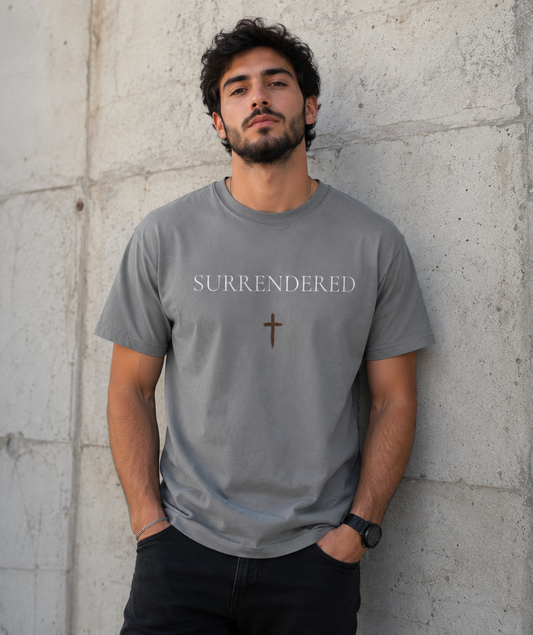 Surrendered T‑Shirt — Christian Faith Tee with Cross (Luke 22:42 "Not My Will, But Yours")