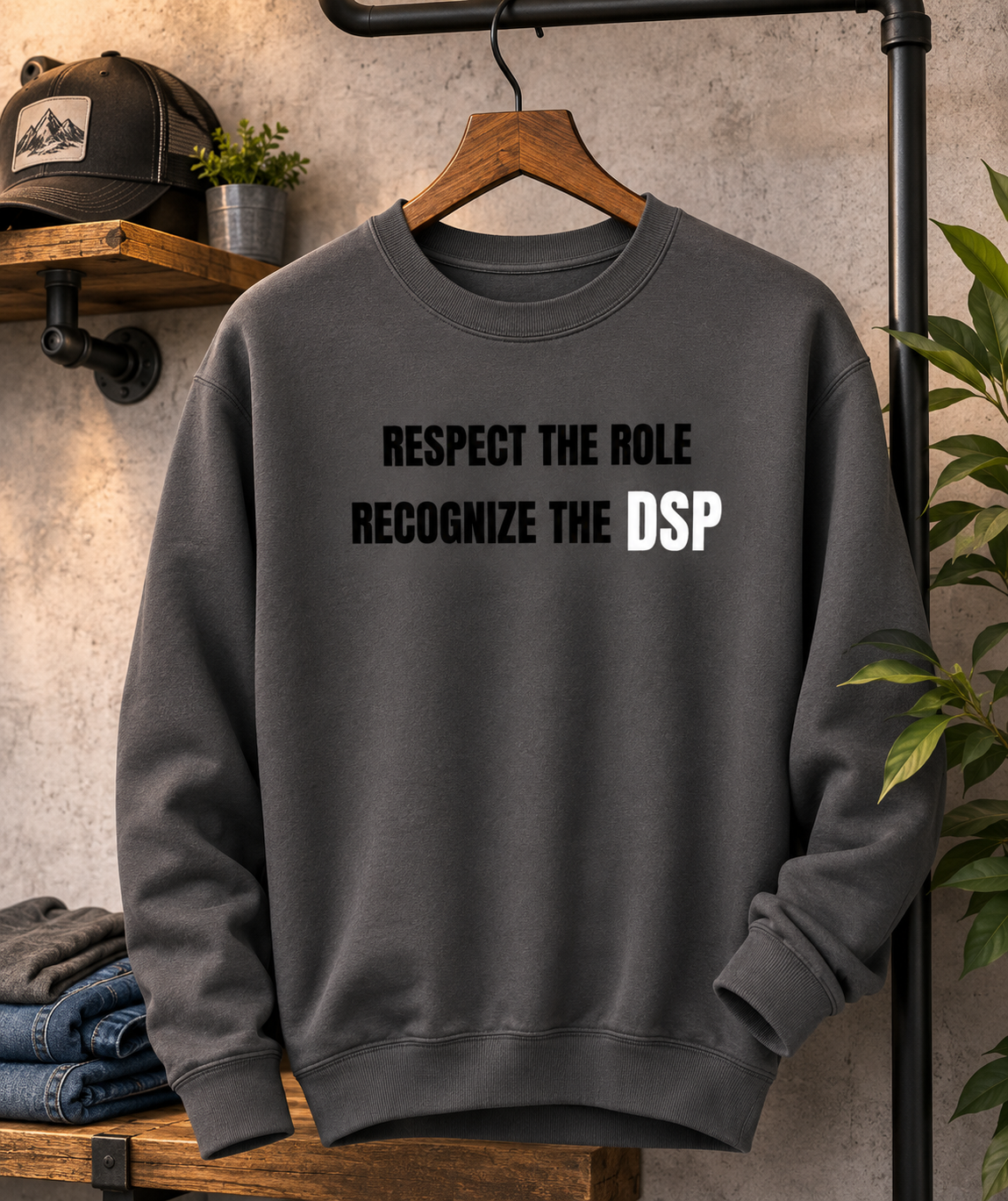 Sweatshirt — "Respect the Role, Recognize the" Minimal Statement Crewneck