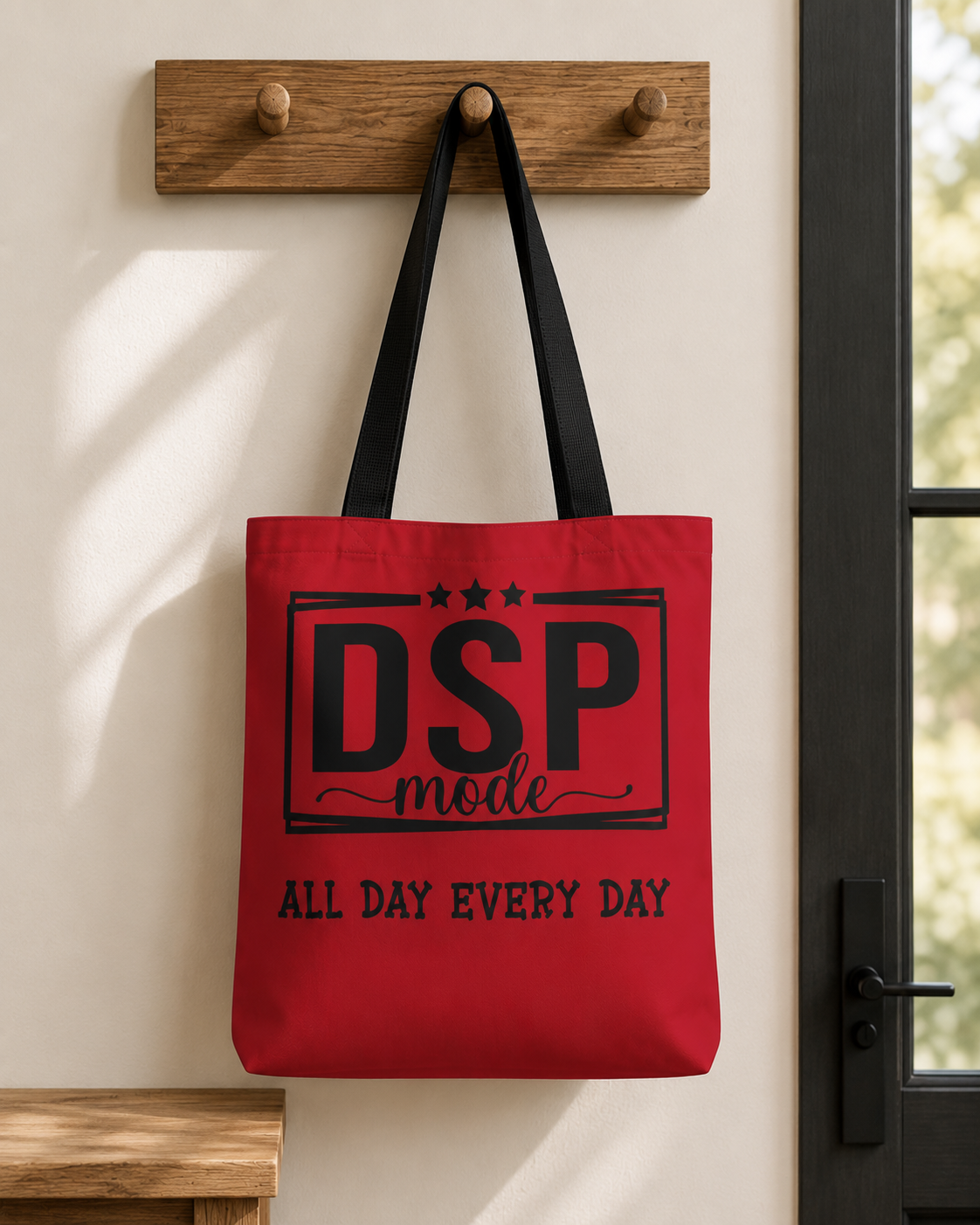 DSP Mode Tote Bag — "All Day Every Day" Red Graphic Tote