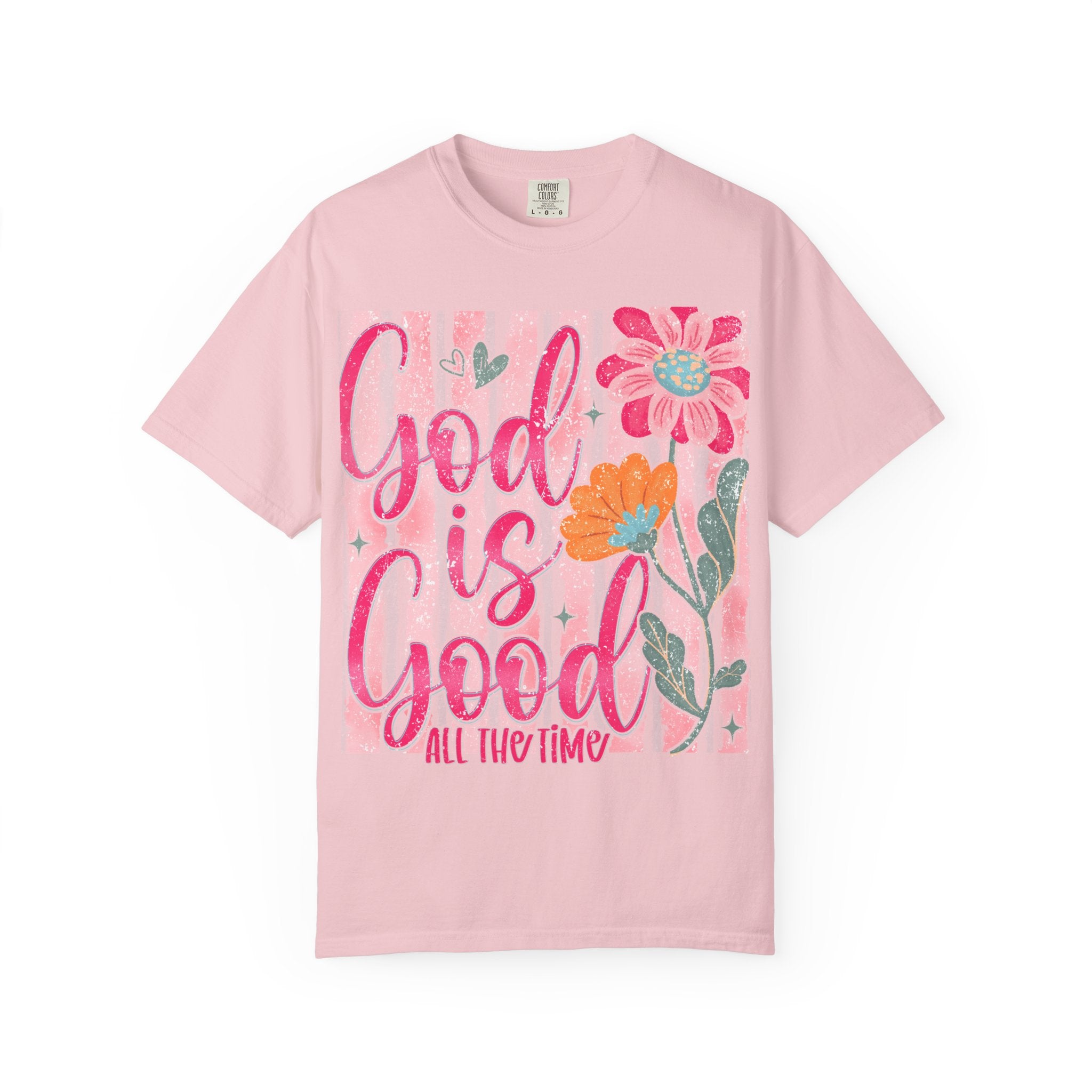 God Is Good Floral T-Shirt — Christian Faith Tee with Pink Flowers