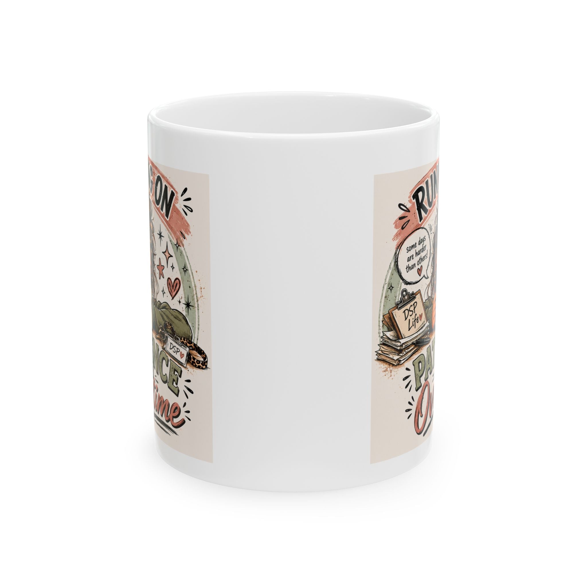 Funny DSP Mug- 'Running on Patience And Overtime Direct Support Professional Gift  Ceramic Coffee Cup 11oz