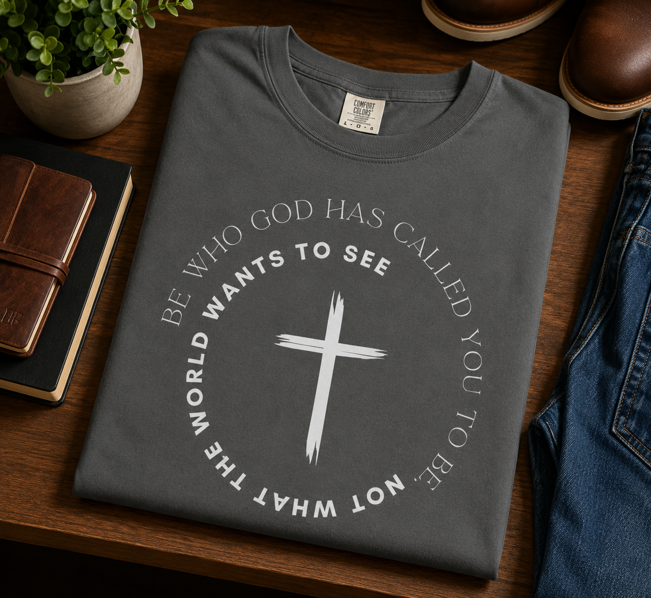Faith Cross T-Shirt — Minimal Christian Graphic Tee (Garment-Dyed)