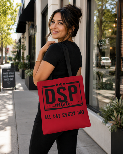 DSP Mode Tote Bag — "All Day Every Day" Red Graphic Tote