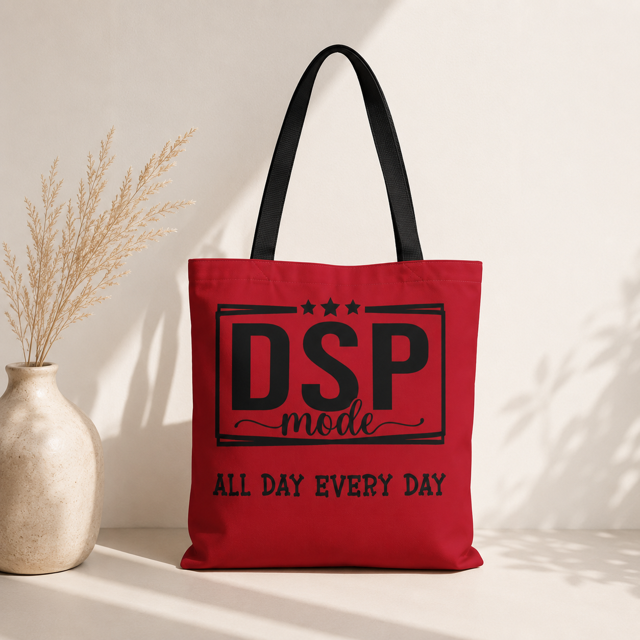 DSP Mode Tote Bag — "All Day Every Day" Red Graphic Tote