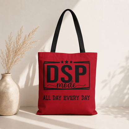 DSP Mode Tote Bag — "All Day Every Day" Red Graphic Tote