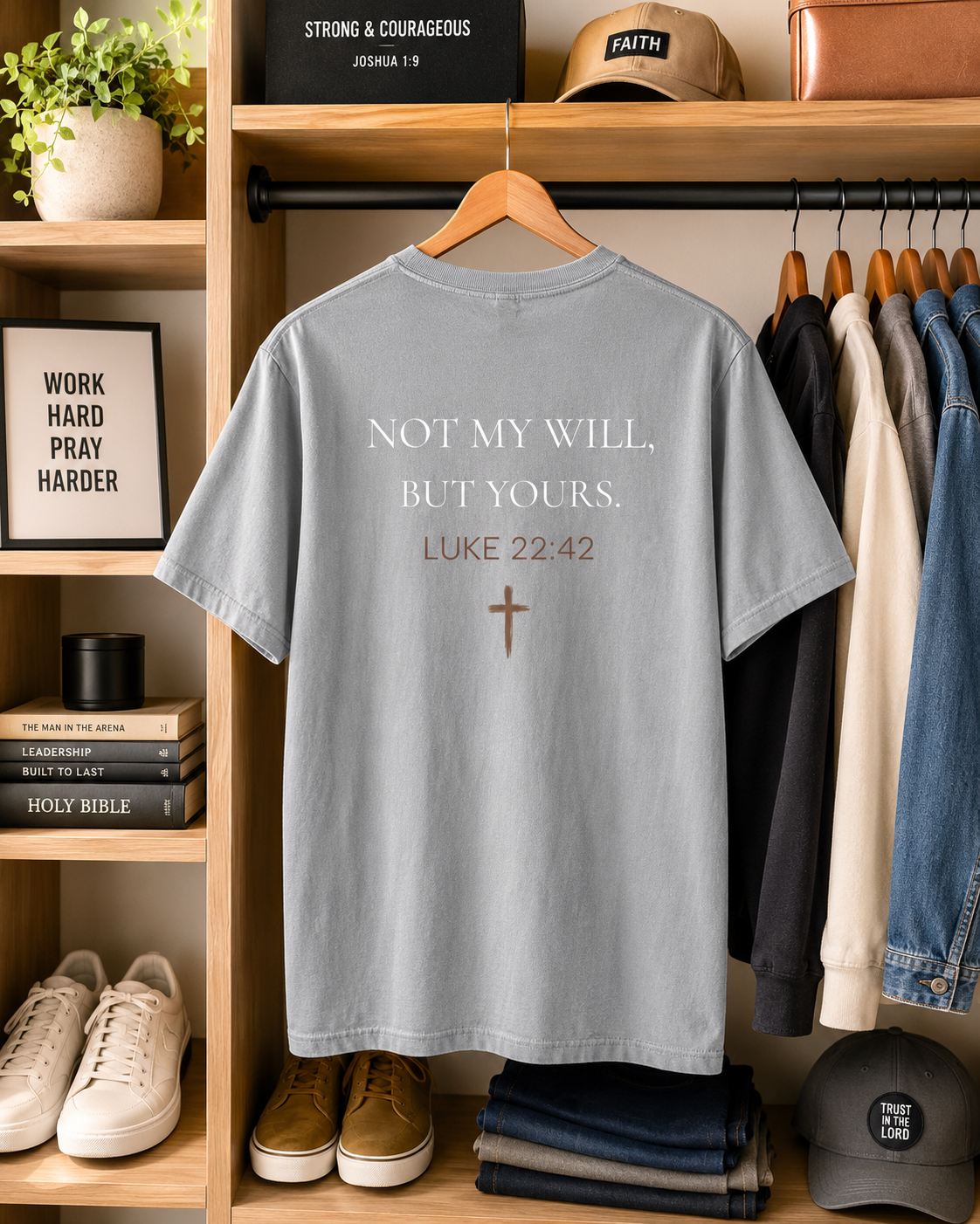 Surrendered T‑Shirt — Christian Faith Tee with Cross (Luke 22:42 "Not My Will, But Yours")